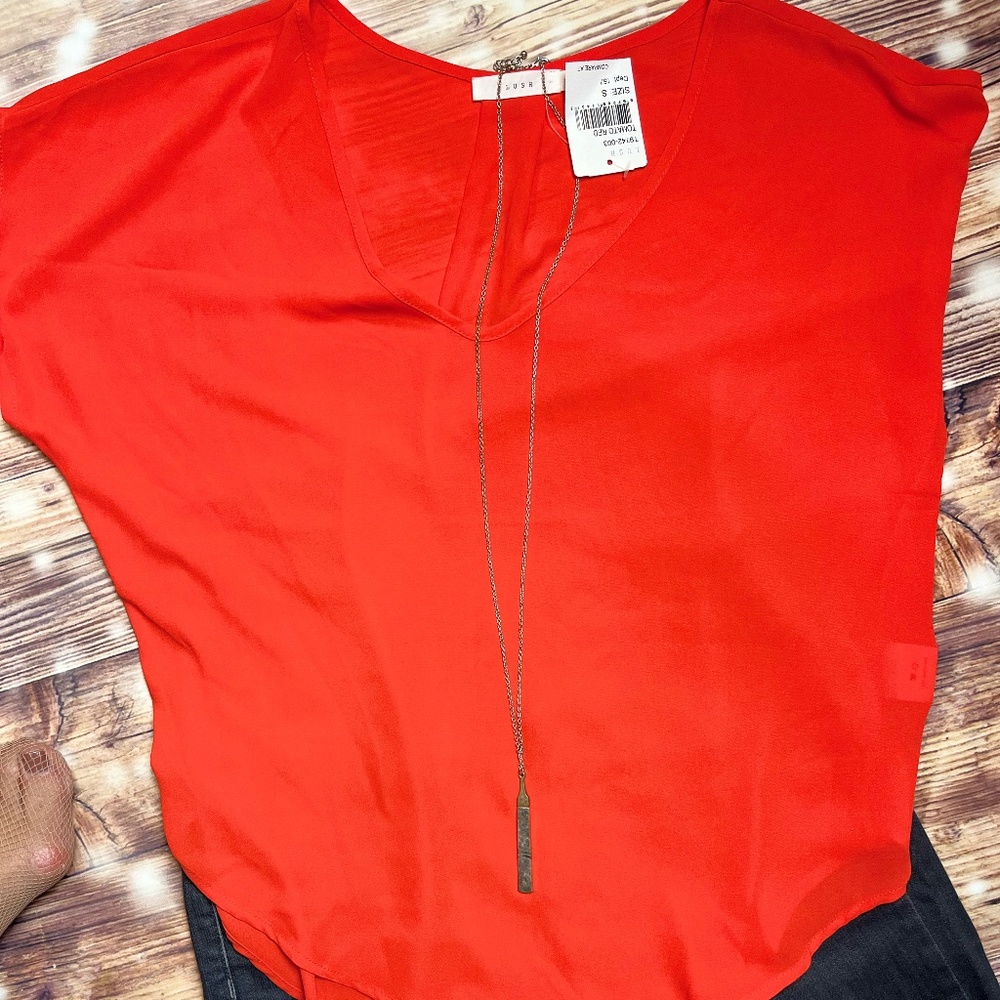 NWT Lush Red Short Sleeve Blouse Size S
